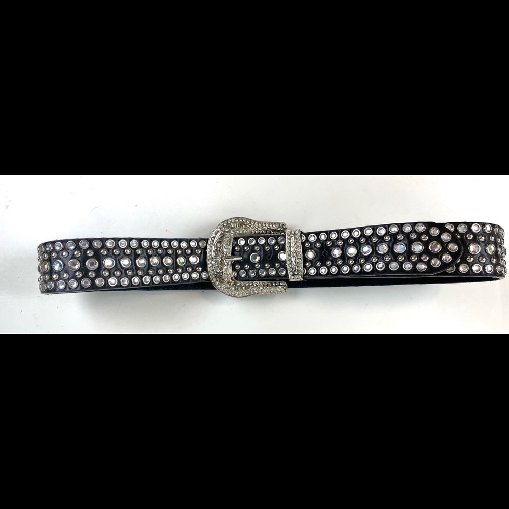 Leather Belt Rhinestones Studs M Crystals Biker